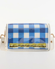 Petite Royal Blue Gingham Clear Stadium Bag with Gold Bamboo Stick