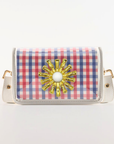 Petite Red and Blue Plaid Clear Stadium Bag with White Starburst