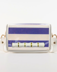 Petite Purple Stripe Clear Stadium Bag with White Bamboo Stick