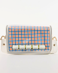 Petite Orange and Blue Plaid Clear Stadium Bag with White Bamboo Stick