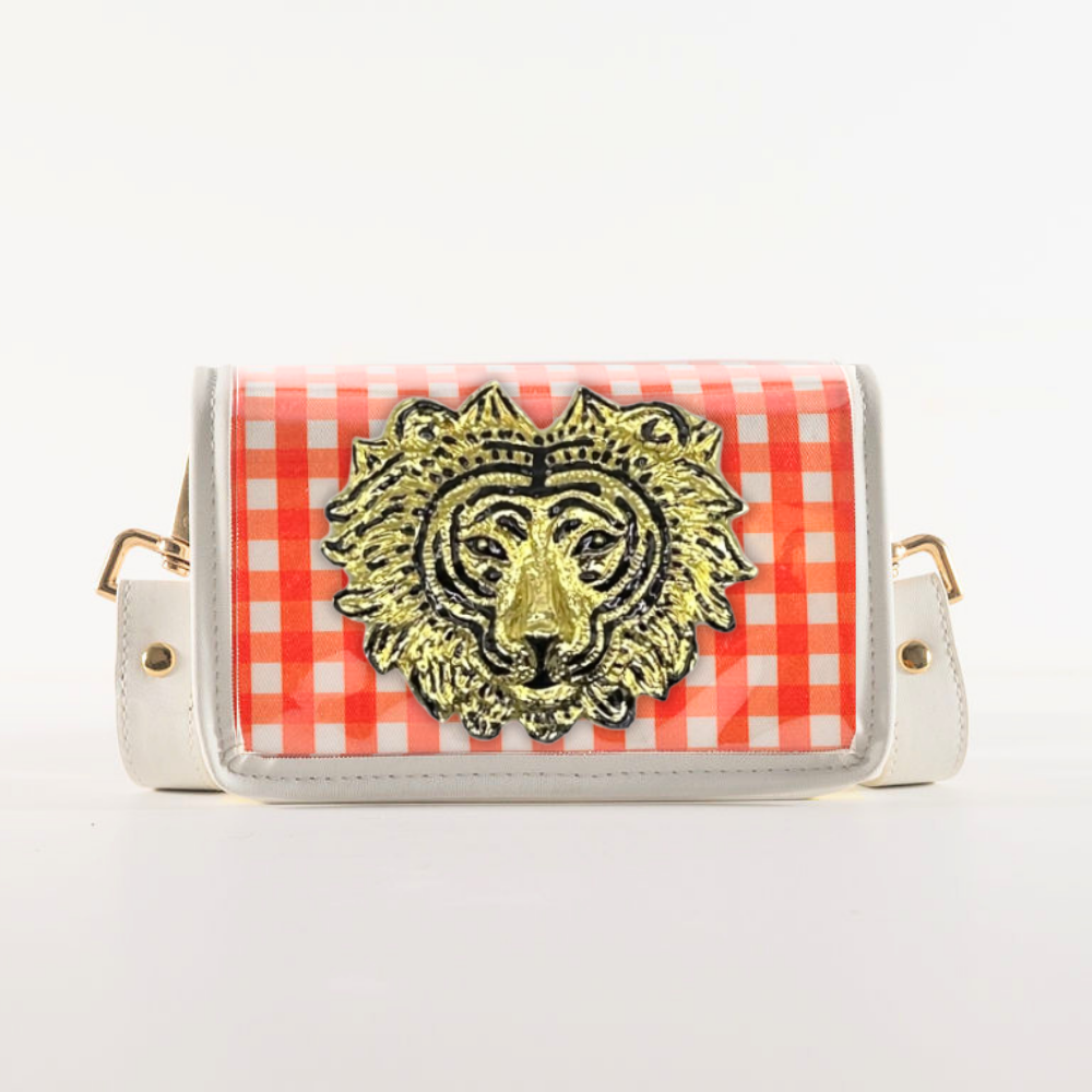 Petite Orange Gingham Clear Stadium Bag with Tiger