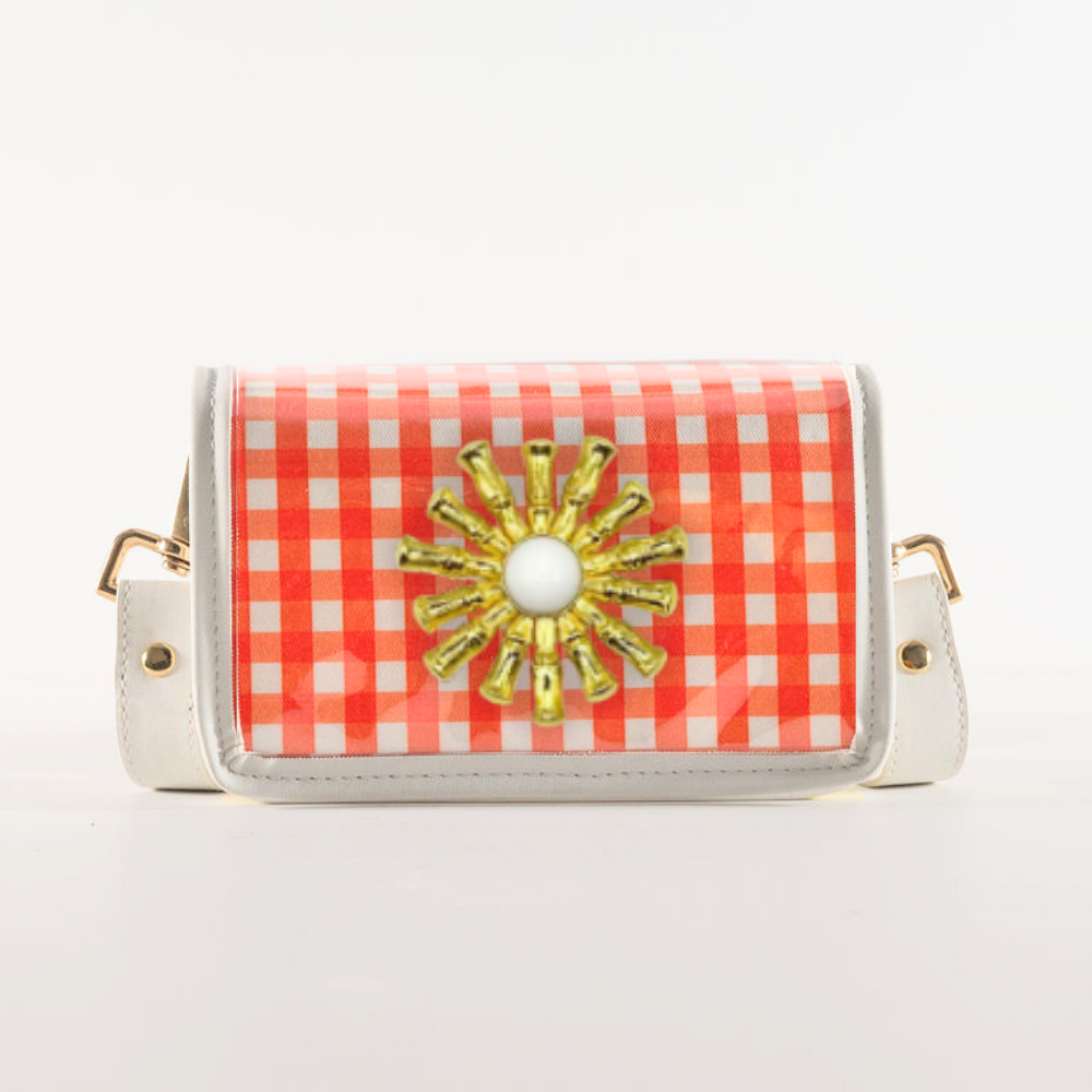 Petite Orange Gingham Clear Stadium Bag with White Starburst