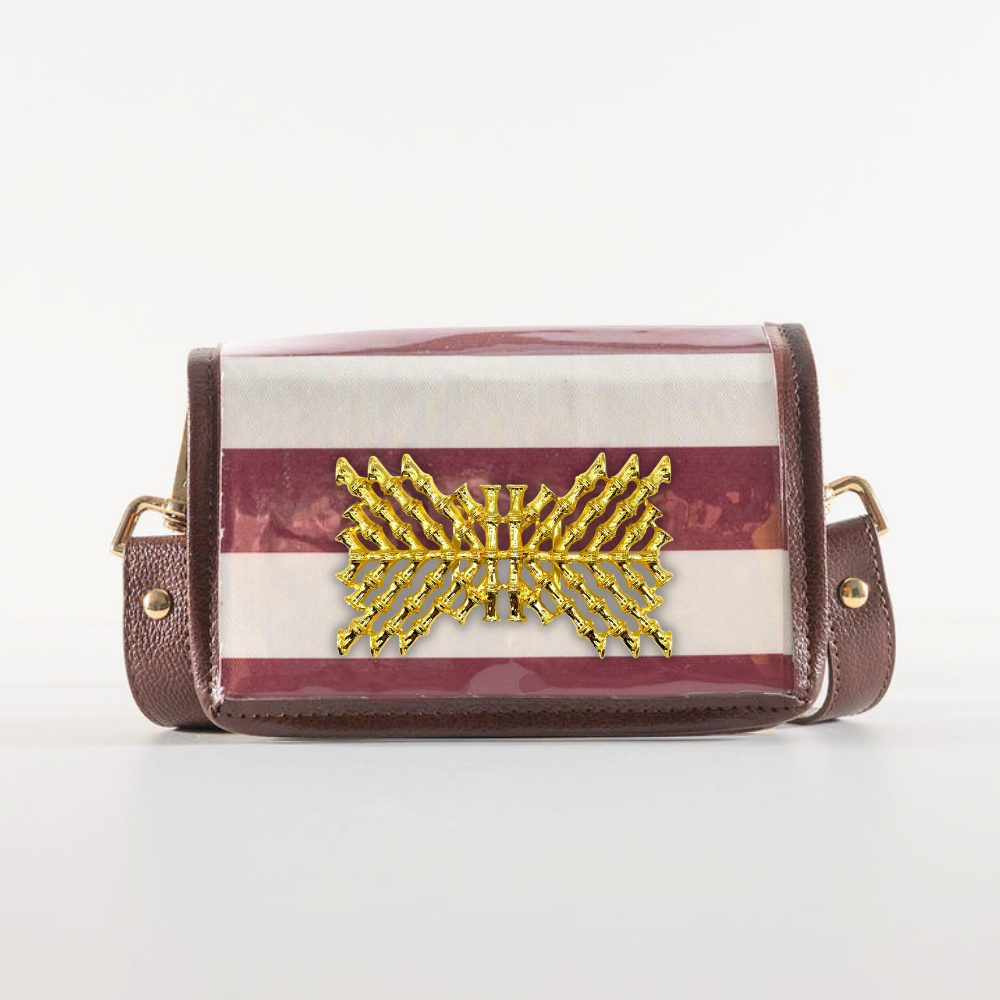 Petite Dark Red Stripe Clear Stadium Bag with XX Bamboo
