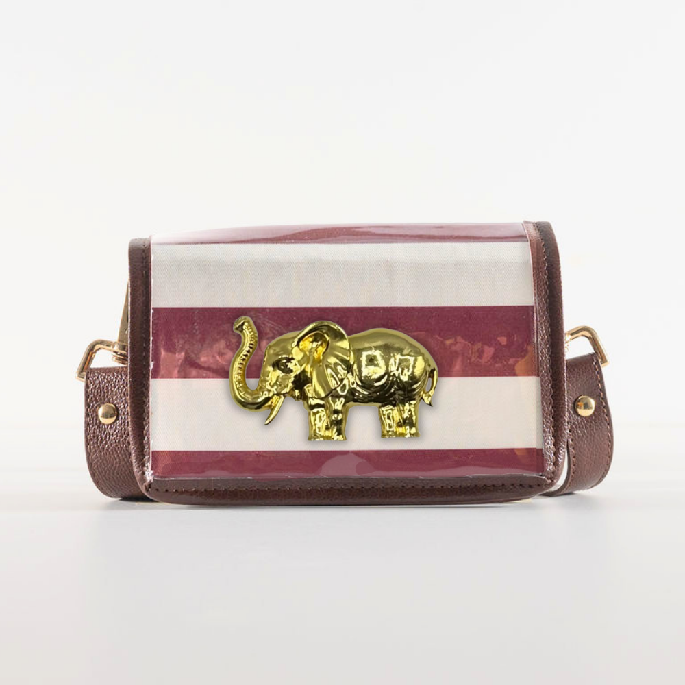 Petite Dark Red Stripe Clear Stadium Bag with Elephant