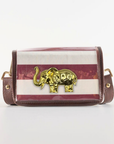 Petite Dark Red Stripe Clear Stadium Bag with Elephant