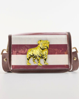 Petite Dark Red Stripe Clear Stadium Bag with Bulldog