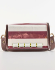 Petite Dark Red Stripe Clear Stadium Bag with White Bamboo Stick