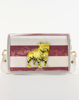 Petite Dark Red Stripe Clear Stadium Bag with Bulldog
