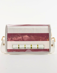 Petite Dark Red Stripe Clear Stadium Bag with White Bamboo Stick
