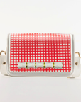 Petite Red Grid Clear Stadium Bag with White Bamboo Stick