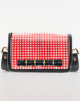 Petite Red Grid Clear Stadium Bag with Black Bamboo Stick(black trim)