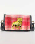 Petite Red Grid Clear Stadium Bag with Bulldog(black trim)