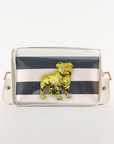 Petite Black and White Stripe Clear Stadium Bag with Bulldog