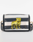 Petite Black and White Stripe Clear Stadium Bag with Bulldog(black trim)