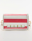 Petite Red and White Stripe Clear Stadium Bag with White Bamboo Stick