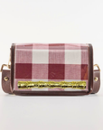 Petite Dark Red Buffalo Check Clear Stadium Bag with Gold Bamboo Stick