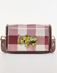 Petite Dark Red Buffalo Check Clear Stadium Bag with Elephant