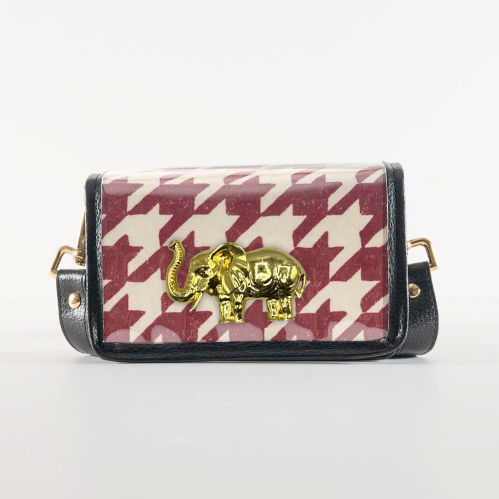 Petite Crimson Houndstooth Clear Stadium Bag with Elephant(black trim)