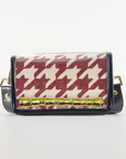 Petite Crimson Houndstooth Clear Stadium Bag with Gold Bamboo Stick(black trim)