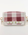 Petite Dark Red Buffalo Check Clear Stadium Bag with White Bamboo Stick
