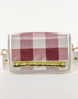 Petite Dark Red Buffalo Check Clear Stadium Bag with Gold Bamboo Stick