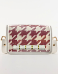 Petite Crimson Houndstooth Clear Stadium Bag with White Bamboo Stick(white trim)