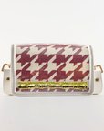 Petite Crimson Houndstooth Clear Stadium Bag with Gold Bamboo Stick(white trim)