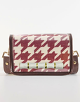 Petite Crimson Houndstooth Clear Stadium Bag with White Bamboo Stick