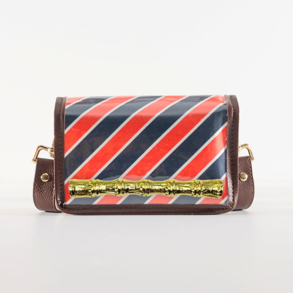 Petite Orange and Navy Stripe Clear Stadium Bag with Gold Bamboo