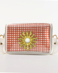 Petite Burnt Orange Grid Clear Stadium Bag with White Starburst