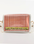Petite Burnt Orange Grid Clear Stadium Bag with Gold Bamboo