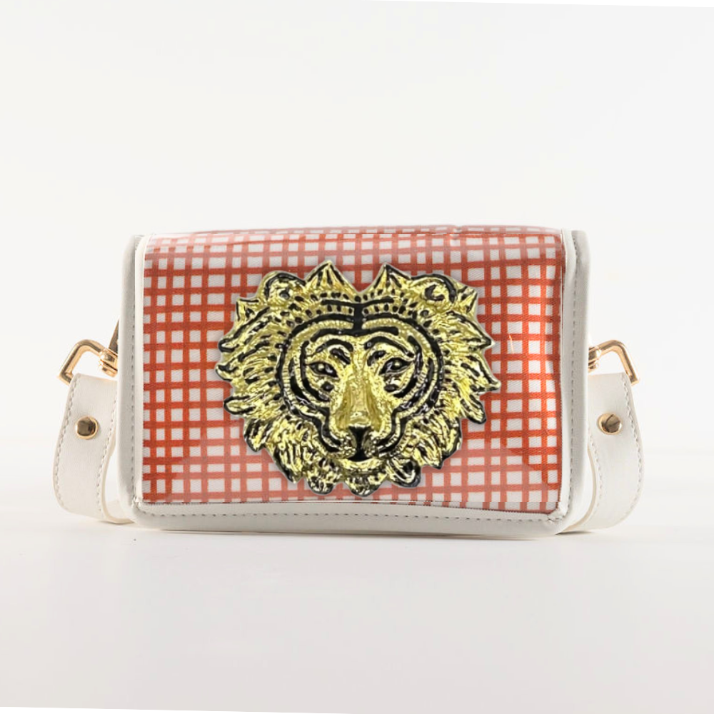 Petite Burnt Orange Grid Clear Stadium Bag with Tiger