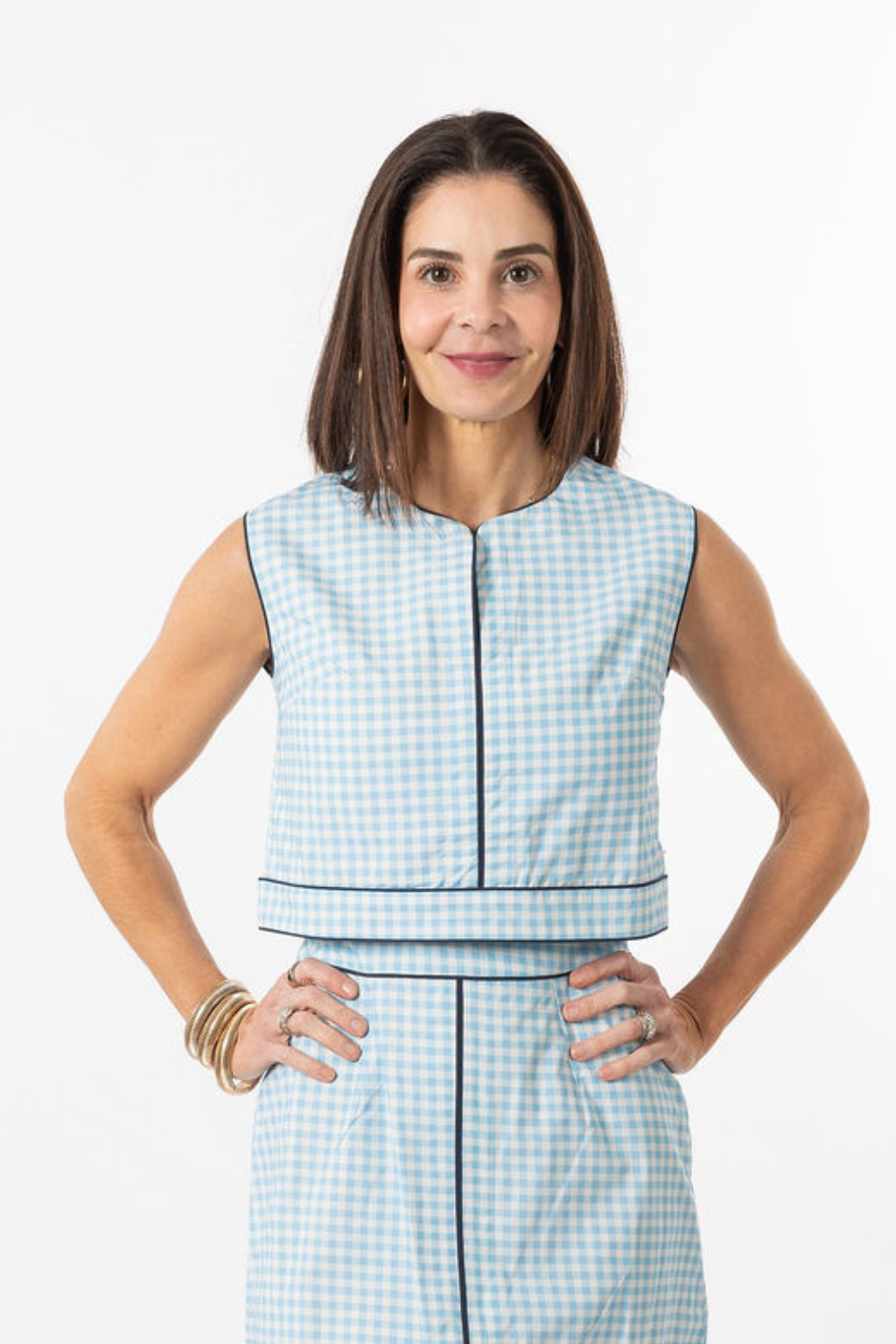 Emmy Set TOP ONLY- Light Blue Gingham/Navy