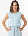 Emmy Set TOP ONLY- Light Blue Gingham/Navy