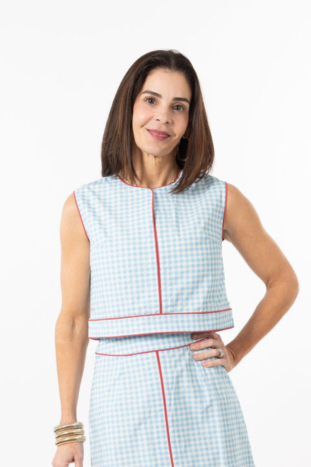 Emmy Set TOP ONLY - Blue Gingham/Red