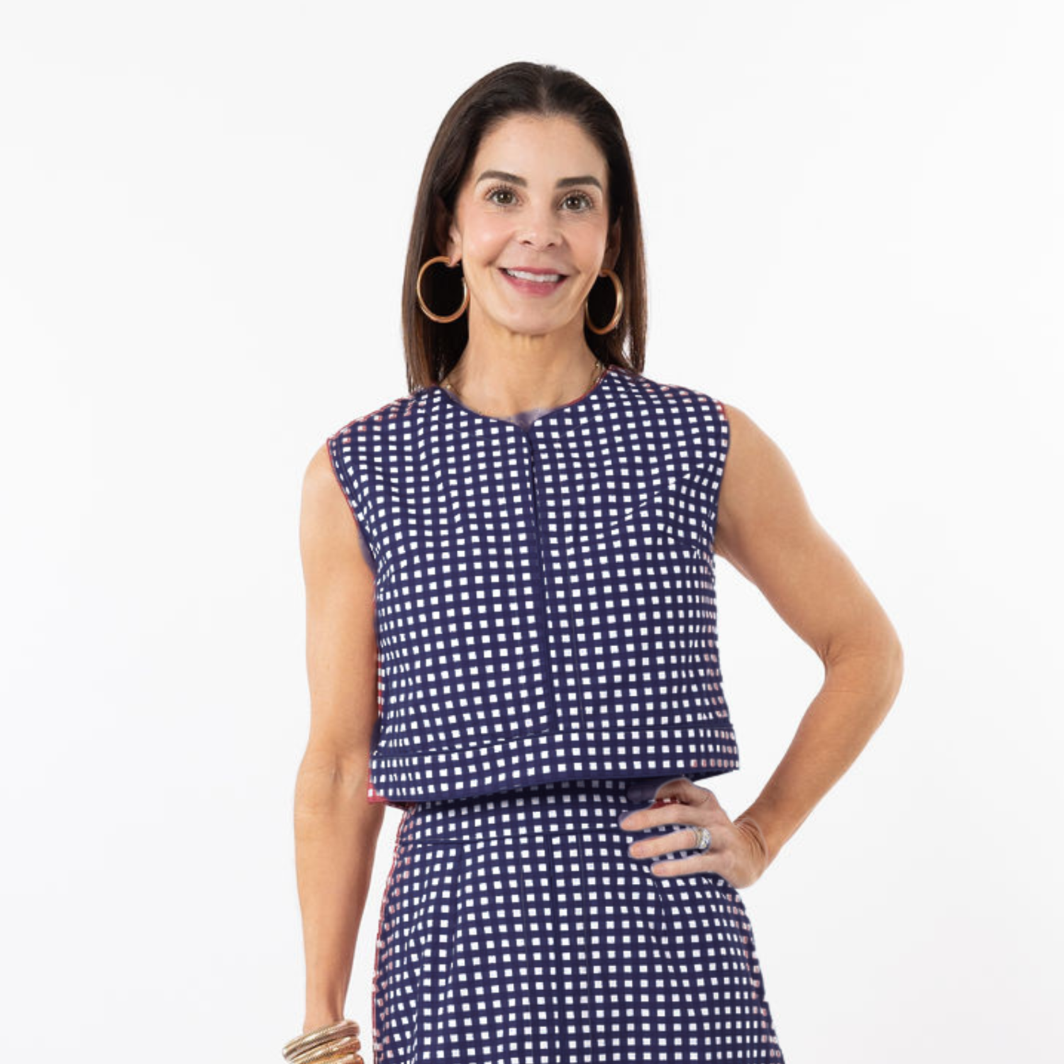 Emmy Set TOP ONLY - Navy Gingham