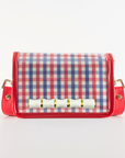 Petite Red and Blue Plaid Stadium Bag with White Bamboo Stick