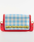 Petite Light Blue Gingham Stadium Bag with Gold Bamboo Stick