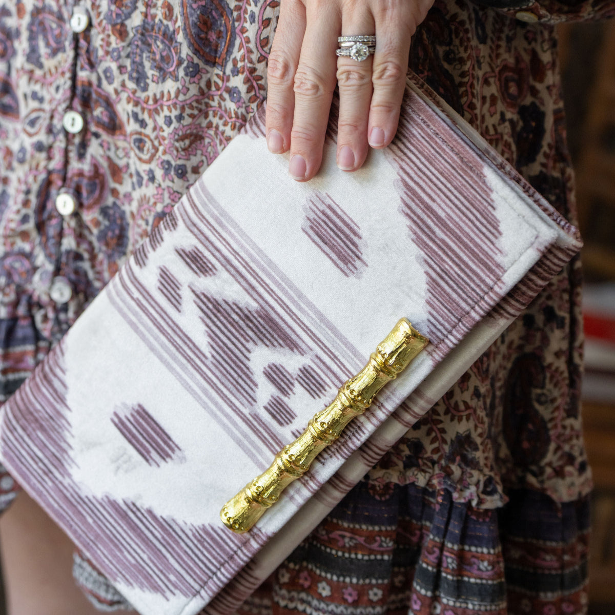 velvet ikat designer fabric clutch